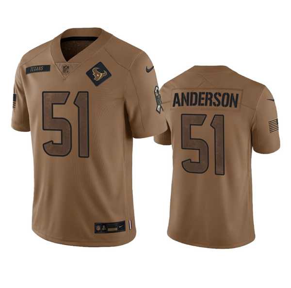 Men's Houston Texans #51 Will Anderson Jr. 2023 Brown Salute To Service Limited Football Stitched Jersey Dyin